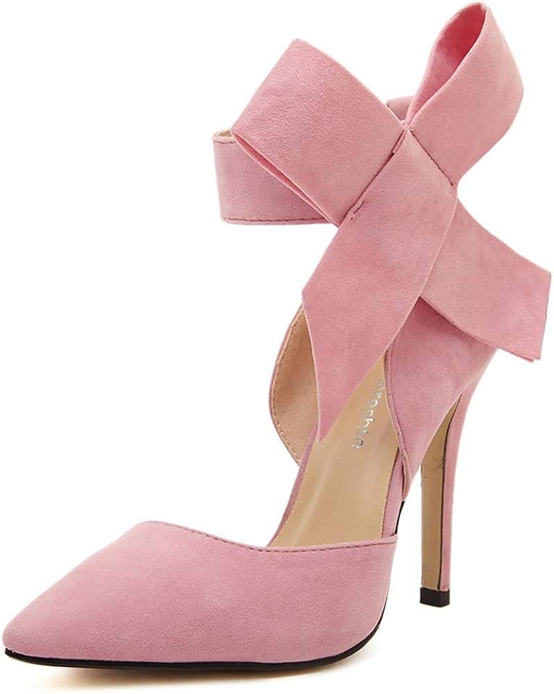 fereshte Women's Bowknot Pumps D'Orsay Pointy Toe Stiletto High Heel Dress Shoes | Amazon (US)