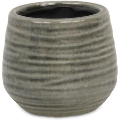 Cheung's Fairloam Round Curved Wave Lined Pattern Ceramic Pot- Small - Gray | Target