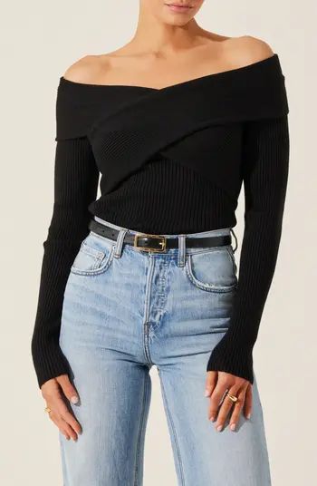 Crossover Off The Shoulder Rib Sweater | Nordstrom