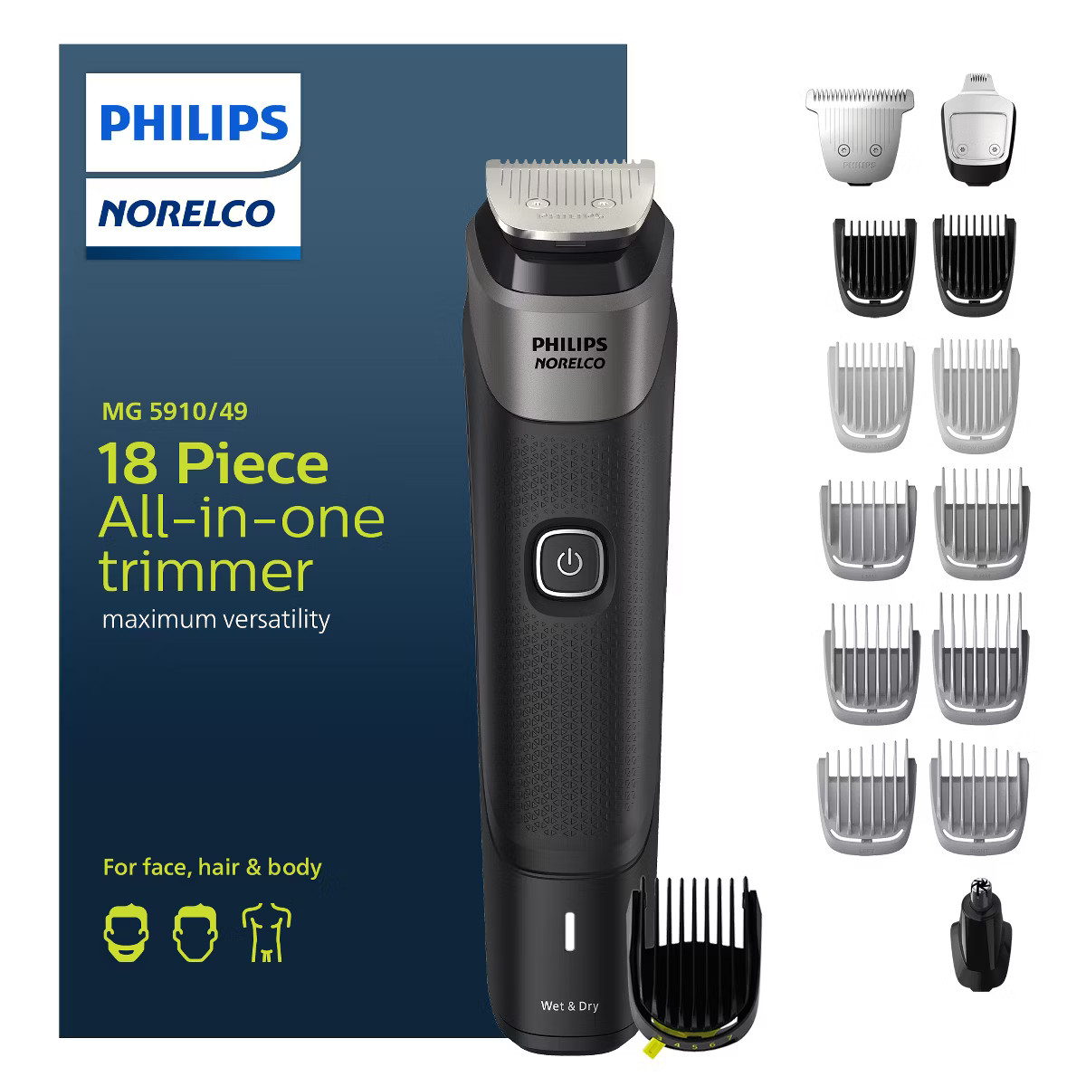 Philips Norelco Series 5000 Multigroom Men's Rechargeable Electric Trimmer - MG5910/49 - 18pc | Target