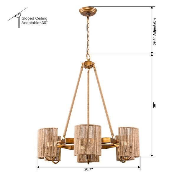 Natural Brown Jute Rope 6-Light Candle-style Chandelier Ceiling Light for Kitchen - Bed Bath & Be... | Bed Bath & Beyond
