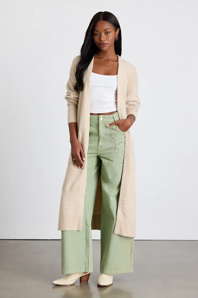 Morella Beige Open-Front Long Cardigan Sweater | Lulus