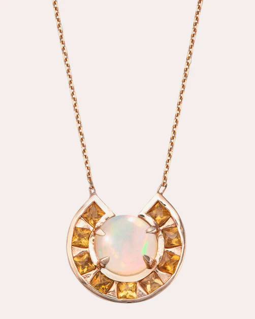 Citrine & Opal Moon Pendant Necklace | Olivela