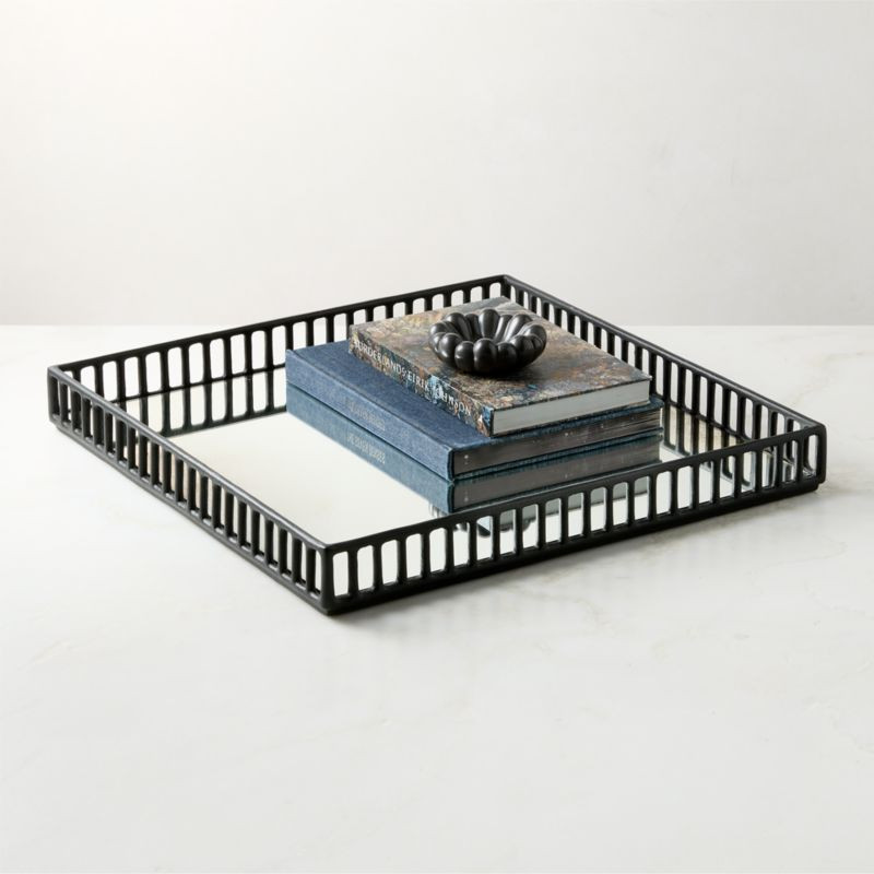 Teo Square Cast Aluminum and Antiqued Mirror Decorative Tray | CB2