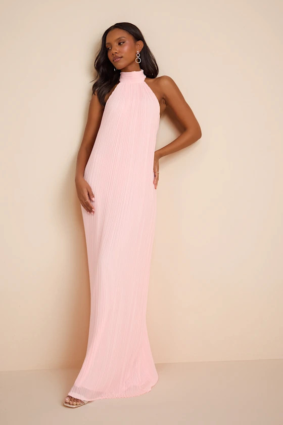 Marta Light Pink Pleated Backless Maxi Dress | Lulus
