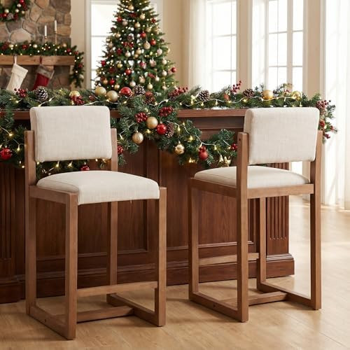 DUOMAY Modern Bar Stools Set of 2, 26" Counter Height Barstools, Linen Upholstered Kitchen Island... | Amazon (US)