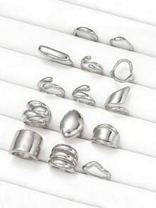 14pcs/2 Sets Fashion Minimalist Elegant Vintage Asymmetrical Geometric Liquid Thick Chunky Statem... | SHEIN