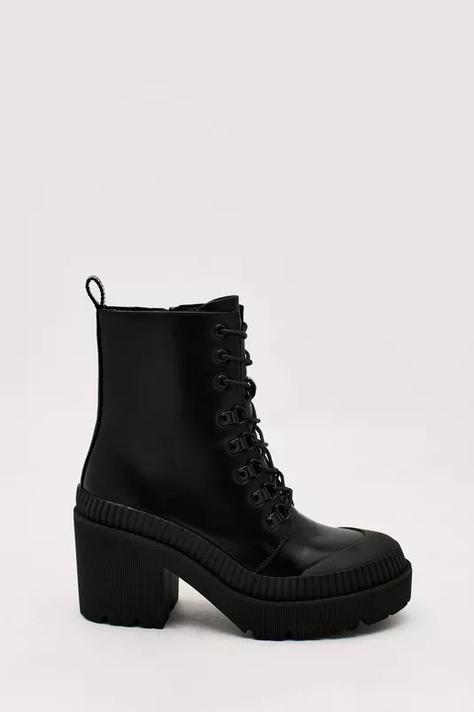 Faux Leather Block Heel Biker Boot | Nasty Gal (US)