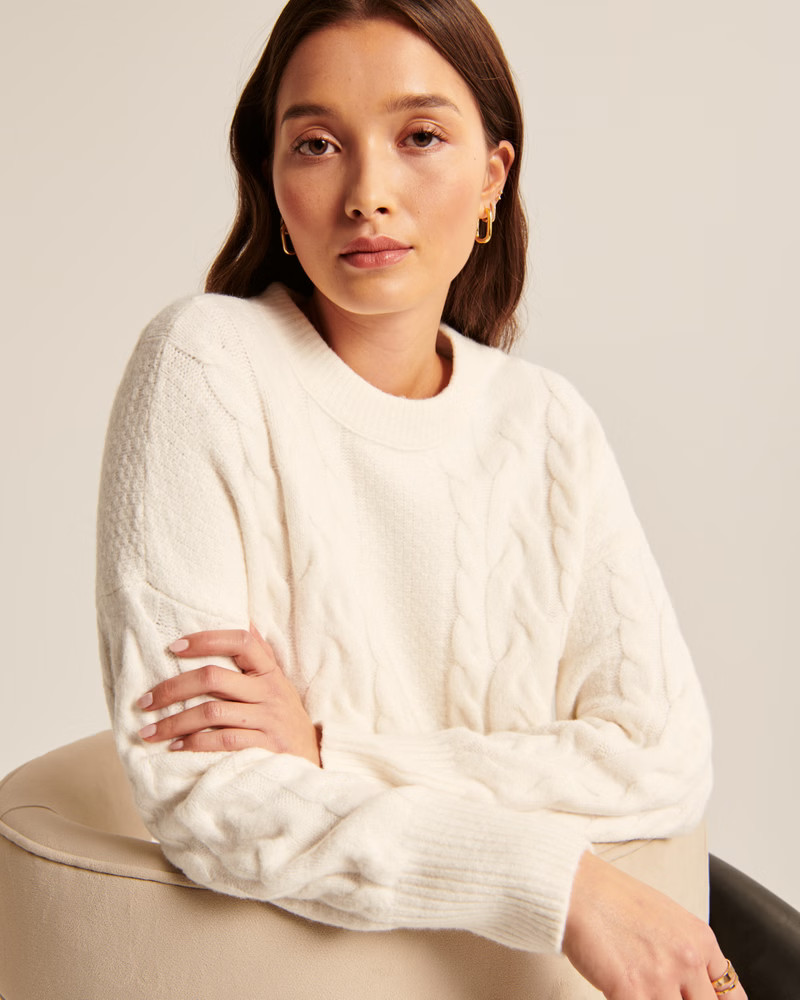 Women's Oversized Fluffy Cable Crew Sweater | Women's Tops | Abercrombie.com | Abercrombie &amp; Fitch (US)