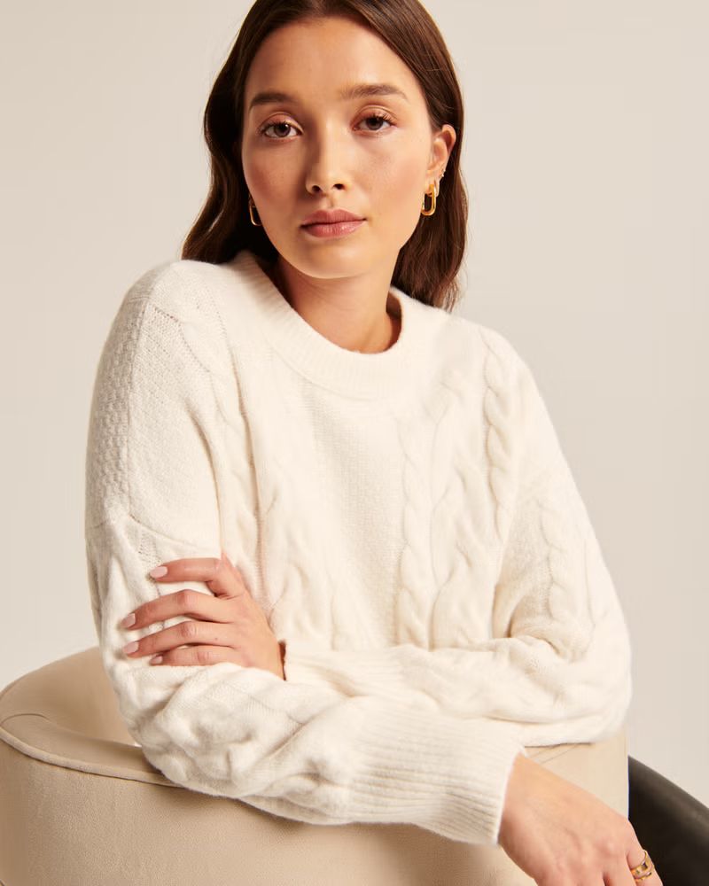 Women's Oversized Fluffy Cable Crew Sweater | Women's New Arrivals | Abercrombie.com | Abercrombie & Fitch (US)