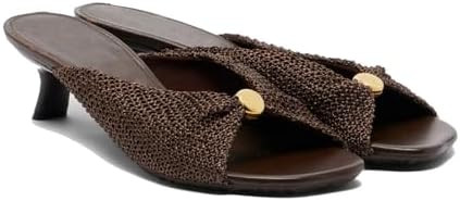 Raffia Kitten Heels for Women Square Open Toe Woven Low Heels Sandals Slip on Summer Wedding Dres... | Amazon (US)
