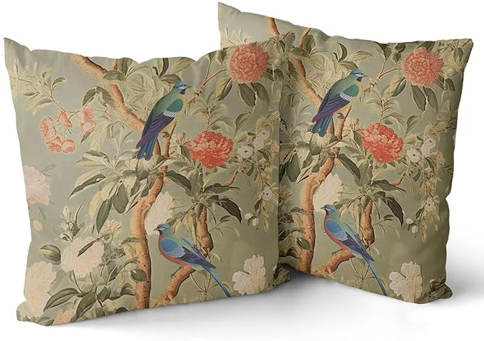 Chinoiserie Pillow Cover 20x20 Inch Brown Vintage Bird Flower Throw Pillow Covers Farmhouse Flora... | Amazon (US)