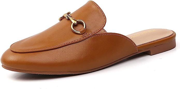 Tilocow Buckle Mules for Women Round Toe Backless Flat Mules Comfortable Slides Mules Shoes Ladie... | Amazon (US)