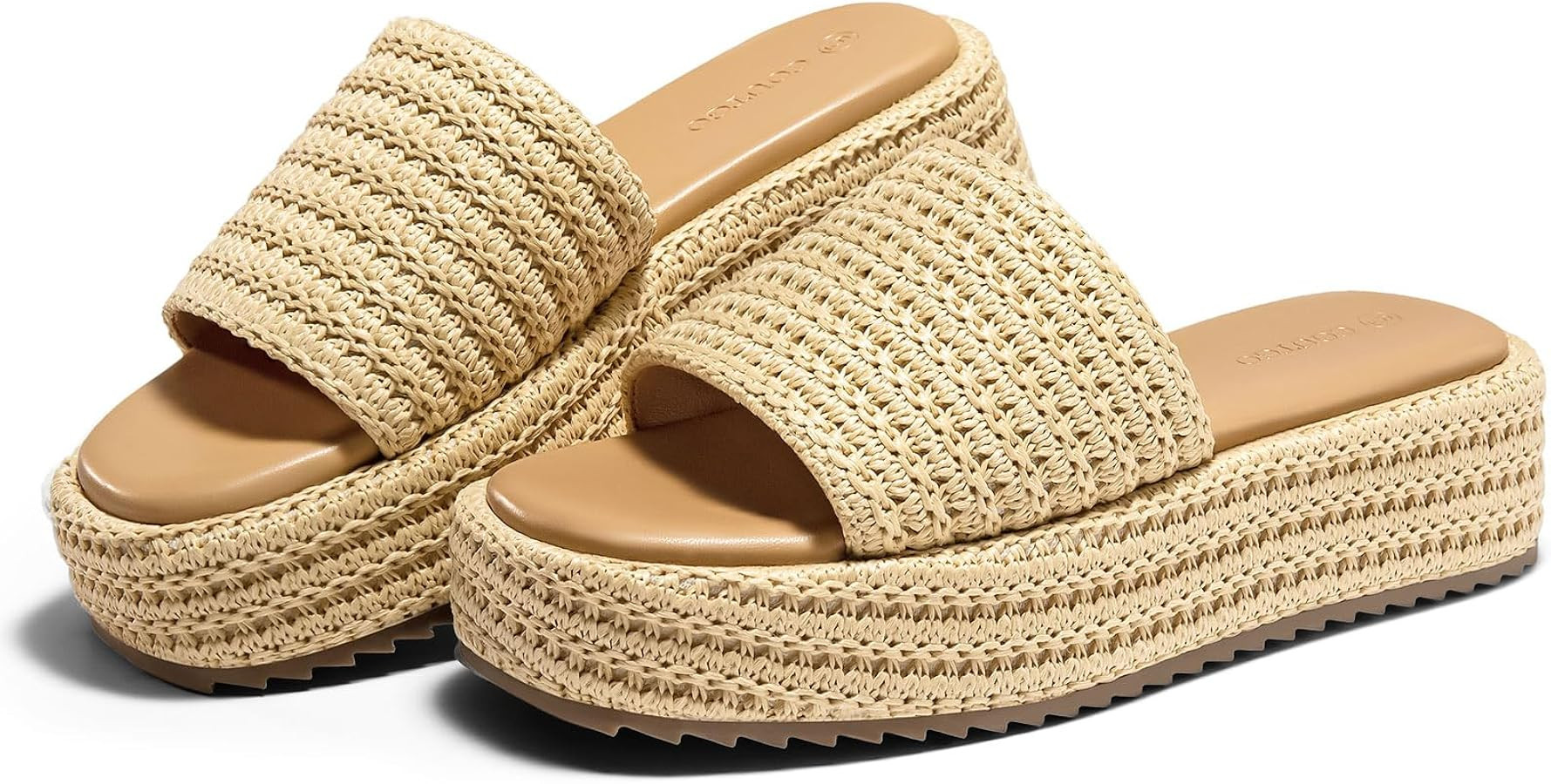 Coutgo Womens Platform Sandals Raffia Espadrilles Slip on Open Toe Cute Boho Summer Beach Slide S... | Amazon (US)