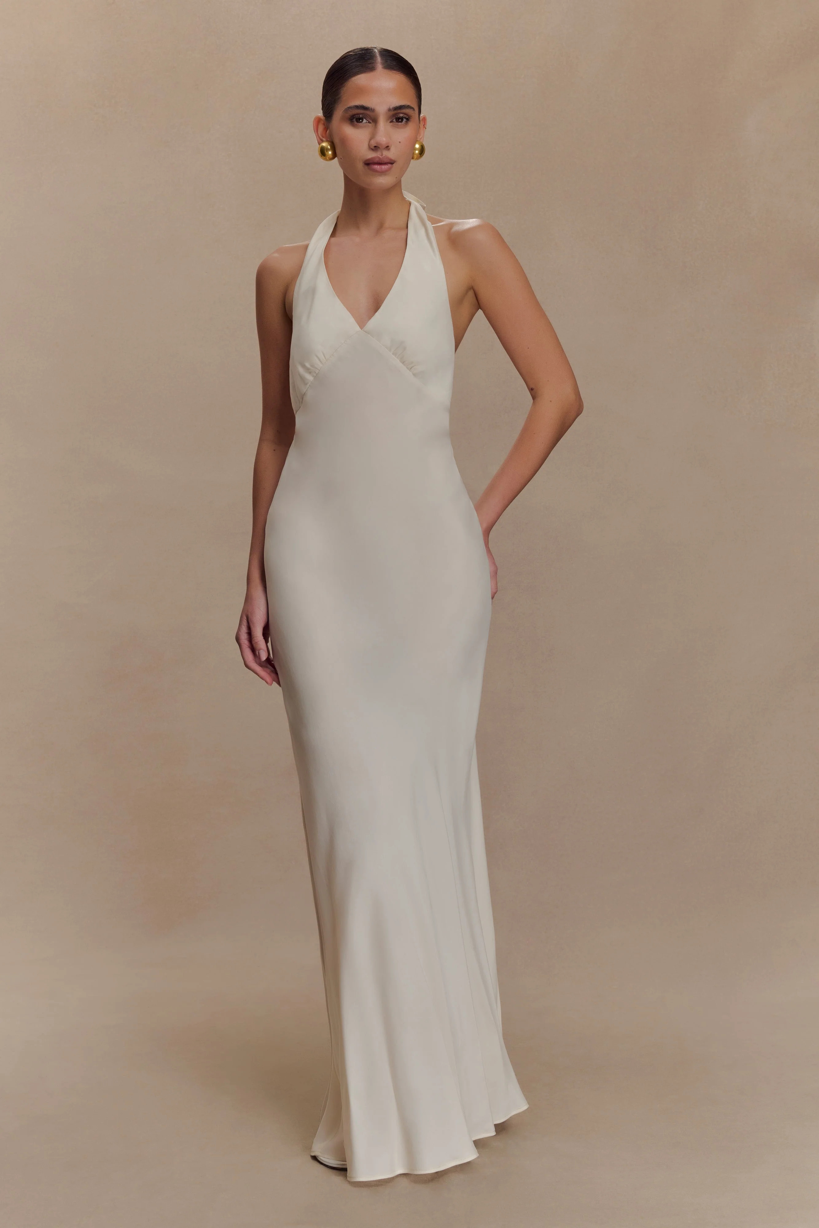 Marisol Marisol Off Shoulder Boucle Maxi Dress - Ivory | MESHKI US