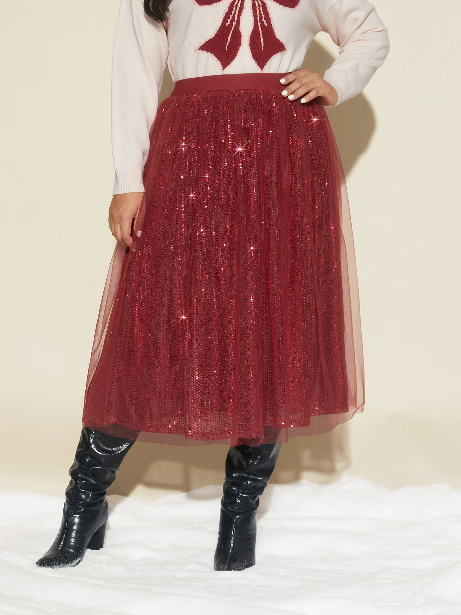 Sequin Mesh Elastic Waist Midi Skirt | Bloomchic