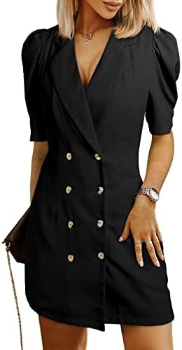 BLENCOT Womens Casual Blazers Dress Summer Short Sleeve Double Breasted V Neck Work Jacket S-XXL | Amazon (US)