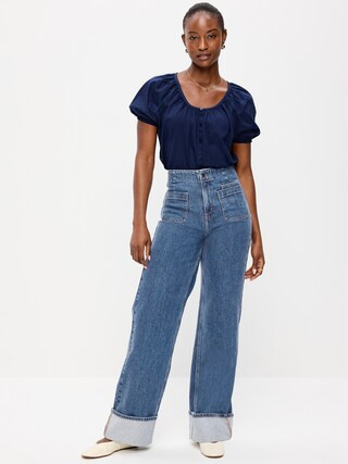 Curvy Extra High-Waisted Cuffed Wide-Leg Jeans | Old Navy (US)