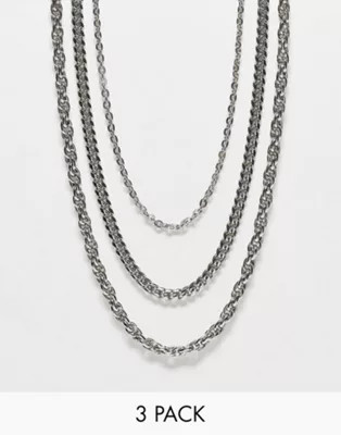 ASOS DESIGN 3 pack waterproof stainless steel chunky neck chain pack in silver tone | ASOS (Global)