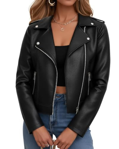 Women Faux Jacket Leather Cropped Bomber Coat Fall 2026 Spring Outfit lady Fashion Clothes Fake Suede Sherpa Motorcycle Biker Moto Racer Aviator Long Lady Thin Blazer Oversized Plus Size Black | Amazon (US)