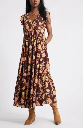 Crinkle Finish Flutter Sleeve Maxi Dress | Nordstrom