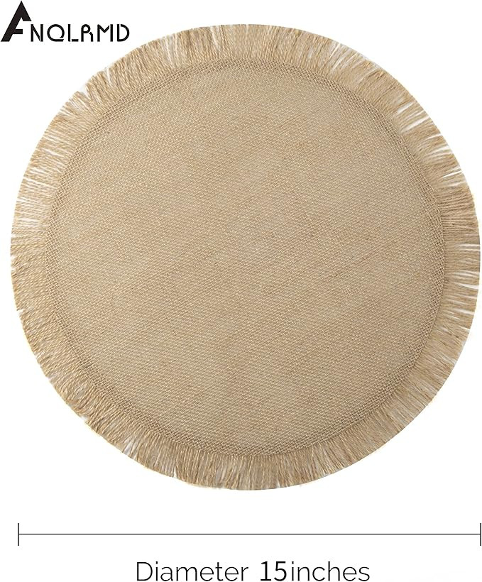 ANQLRMD Burlap Round Placemats Set of 6 Fall Decor, Boho Natural Jute with Fringe Table Mats for ... | Amazon (US)