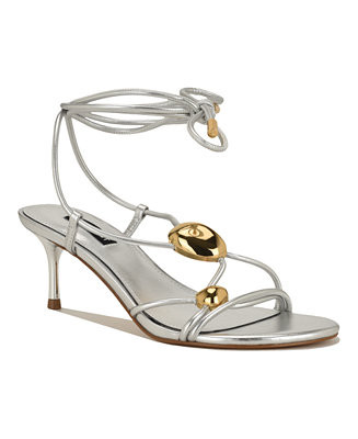 Nine West Women's Greska Strappy Ornamented Tie-Up Dress Sandals - Macy's | Macy's