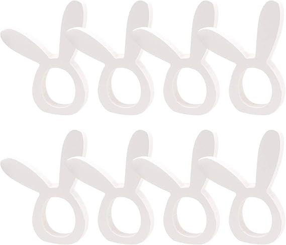 Cieovo 8 Pieces Bunny Napkin Rings Wooden Easter Rabbit Ear Napkin Rings Easter Dinner Napkin Rin... | Amazon (US)