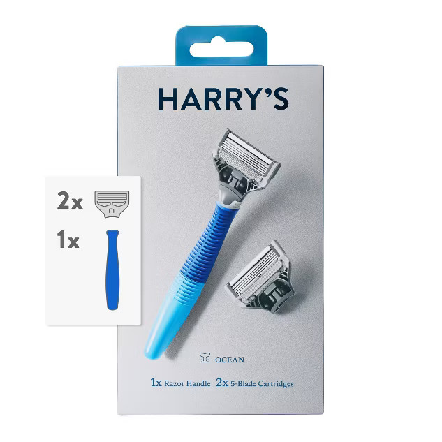Harry's 5-Blade Men's Razor - 1 Razor Handle + 2 Razor Blade Refills - Ocean Blue | Target