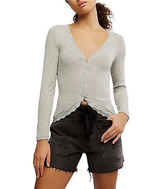 Free People Big Love V-Neck Long Sleeve Button-Front Ribbed Cardigan - M | Dillard's