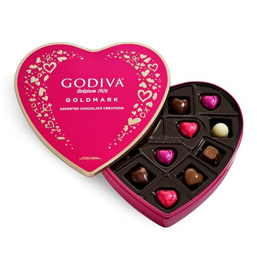 Godiva Goldmark Heart Chocolate Box, Assorted Milk, White and Dark Chocolates, Elegant Valentine’s Day Gift Tin, 14 Pc | Amazon (US)