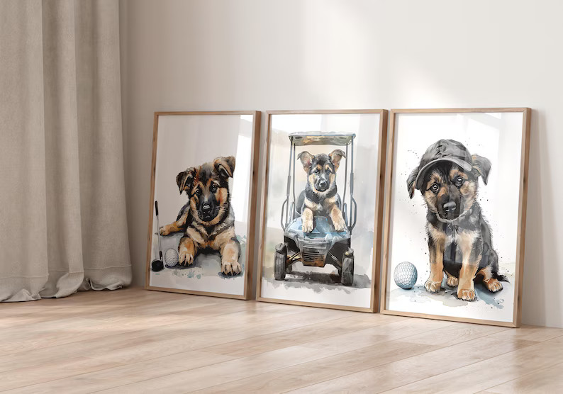 Puppy Golf Wall Art, Nursery Golf Wall Art, Kids Room Golf Digital Download, German Shepherd Mix ... | Etsy (US)