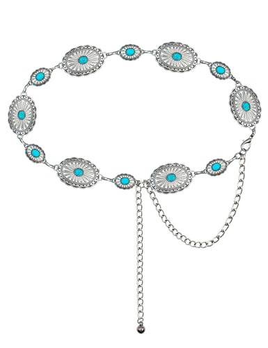 TOPACC Silver Turquoise Concho Belts for Women Western Metal Cowgirl Boho Chain Belts for Dresses Country Concert Outfit | Amazon (US)