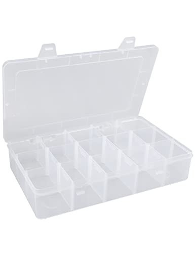 Hlotmeky Plastic Organizer Box with Dividers - Bead Organizer, 15 Large Grids, Clear Snack Box Container | Amazon (US)