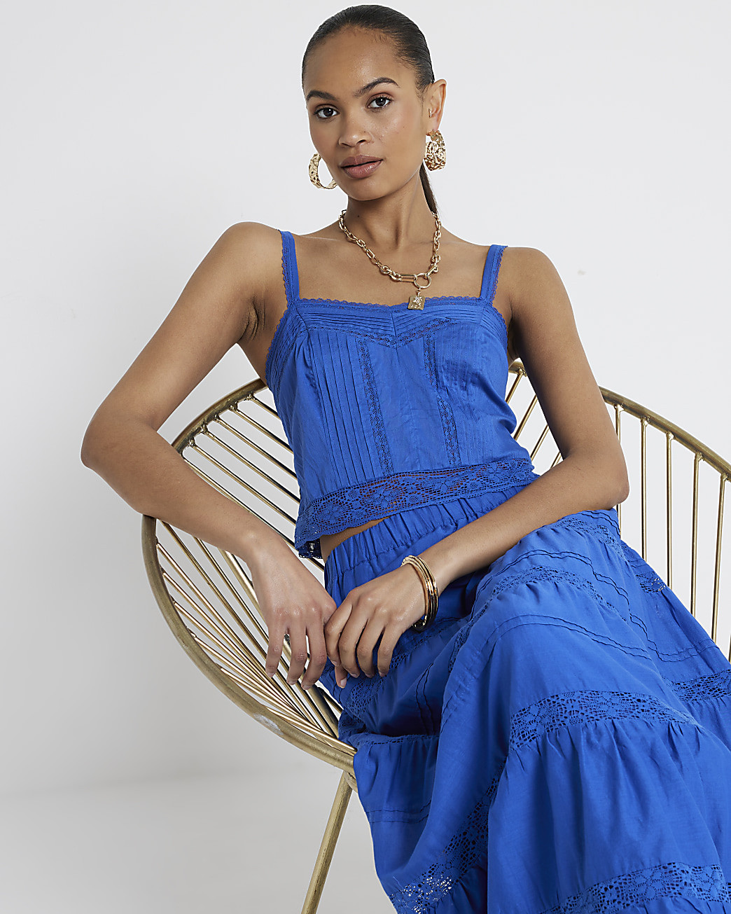 Blue tiered maxi skirt | River Island (UK & IE)