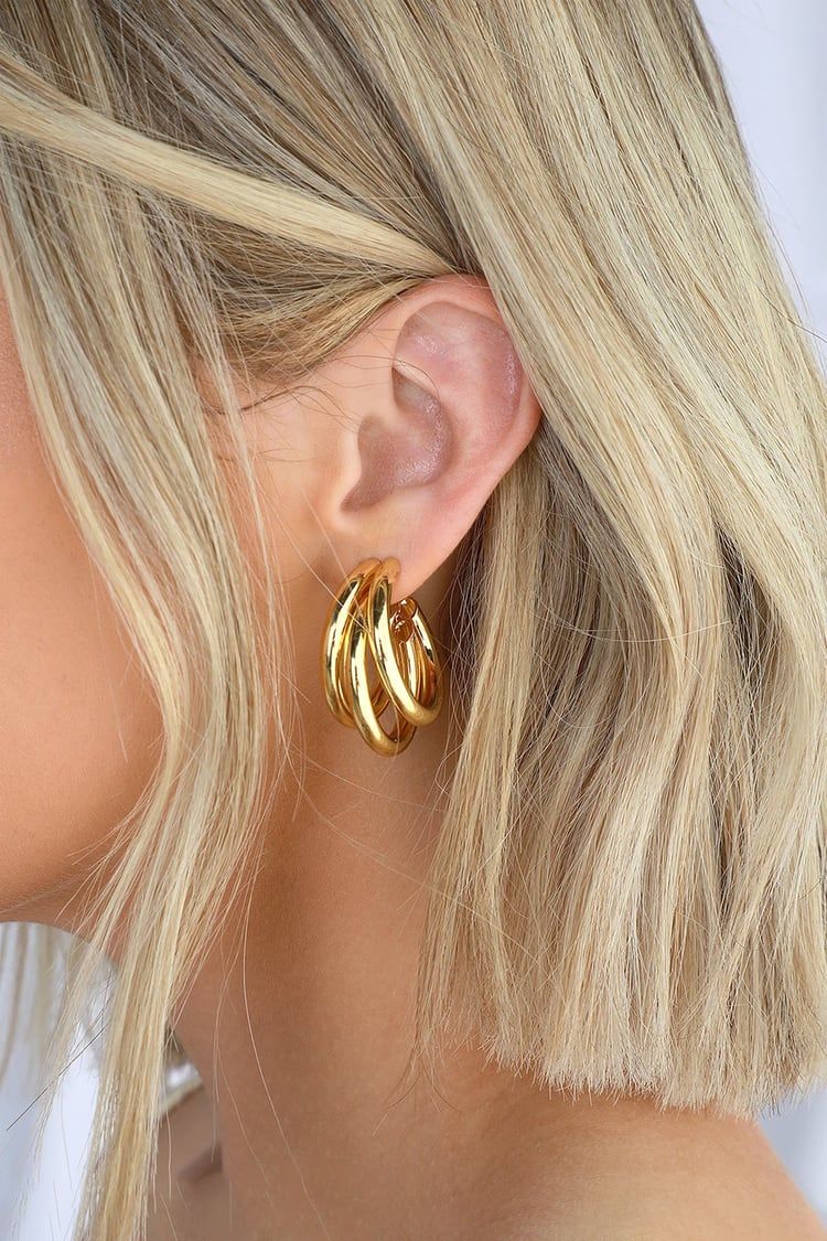 Three's A Crowd 24KT Gold Triple Hoop Earrings | Lulus (US)
