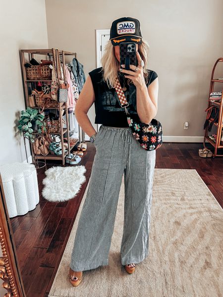 Tee size L 
Pants size M
Sandals true to size 
Necklace save with code MANDIE15 
Bag is @oikoshandmade save with code MM10 

#LTKover40 #LTKSeasonal #LTKstyletip