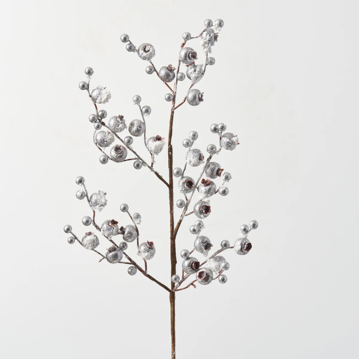Metallic Silver Frosted Berry Branch Stem Spray - 24" | Darby Creek Trading
