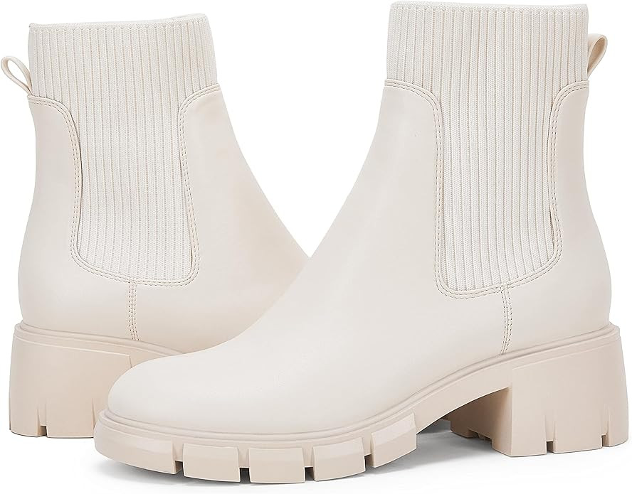 Womens Platform Ankle Boots Elastic Chunky Block Heel Chelsea Booties Lug Sole Non-Slip Combat Sh... | Amazon (US)