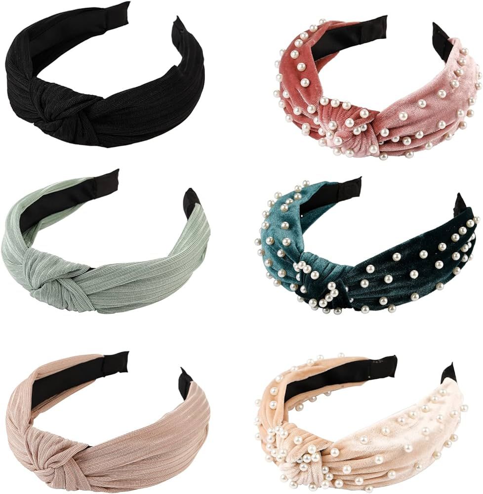 Womens Headbands, 6Pcs Knotted Head Bands No Slip Fashion for Girls Wide Top Knot Turban Velvet H... | Amazon (US)
