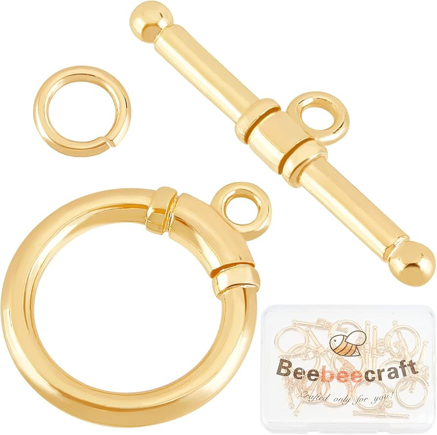 Beebeecraft 10 Sets 18K Gold Plated Toggle Jewelry Clasps Connectors Round Ring Toggle T Bar Clas... | Amazon (US)