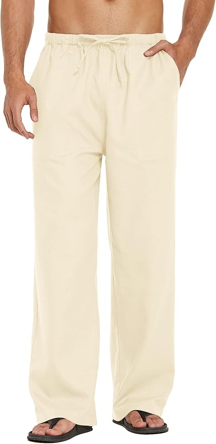 COOFANDY Mens Linen Loose Pant Lightweight Elastic Waist Trouser Yoga Beach Pant | Amazon (US)