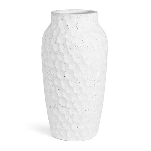 CheeryStow White Ceramic Vase for Flowers, Textured Speckled Hammered Finish Decorative Vase for Living Room, Table Centerpiece & Modern Home Decor | Amazon (US)