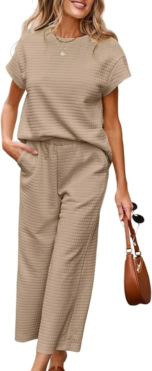 SHEWIN Womens Two Piece Spring Outfits Sweatsuits Casual Pullover Tops and Wide Leg Sweatpant Lou... | Amazon (US)