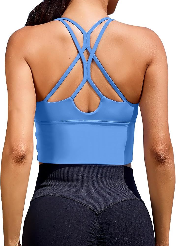 XUNYU Women Sports Bras Longline Fitness Crop Tops Tank Gym Camisole Strappy Criss Cross Yoga Wor... | Amazon (US)