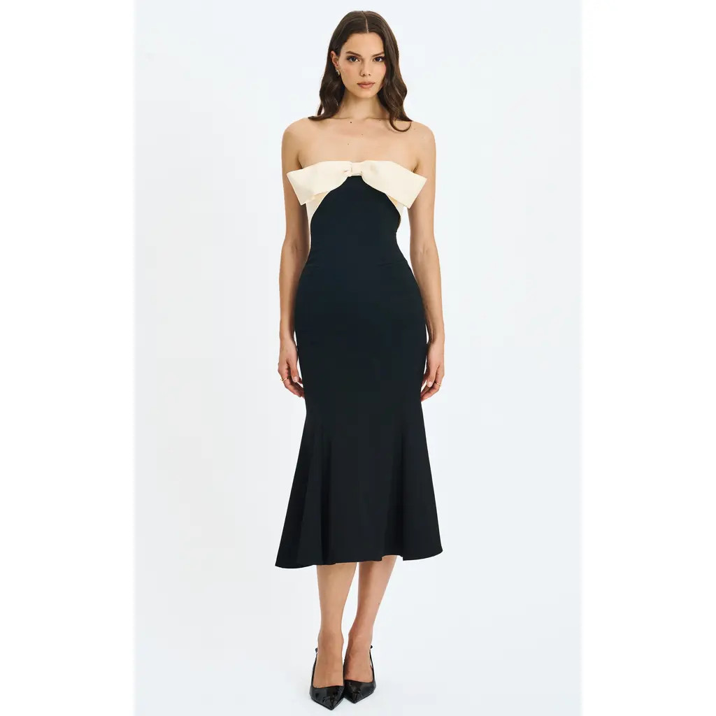 Miss Circle Saige Mermaid Maxi Dress with Bow Bustline in Black at Nordstrom, Size X-Small | Nordstrom