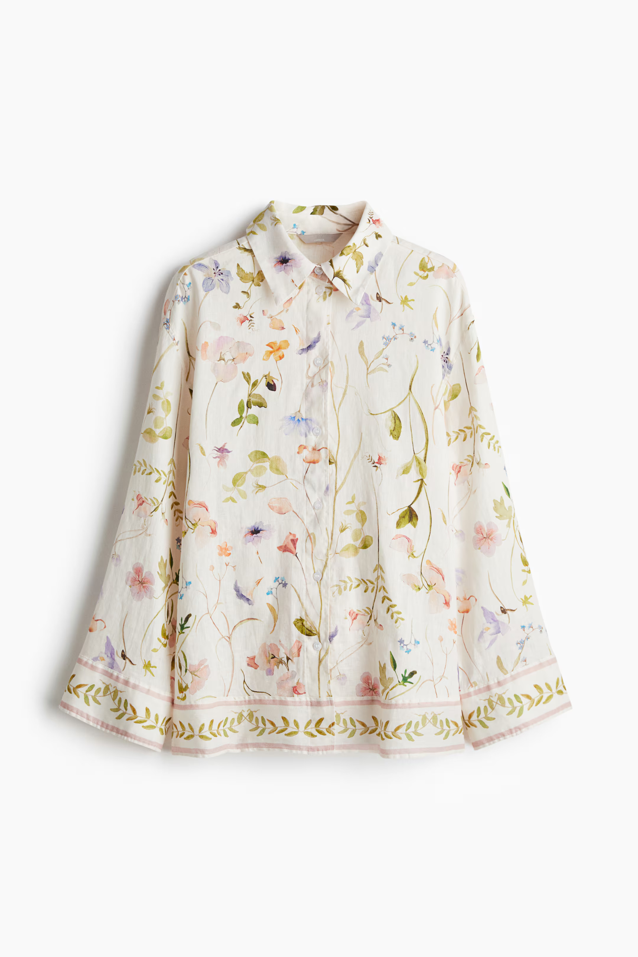 Patterned Linen Shirt - Cream/floral - Ladies | H&M US | H&M (US + CA)