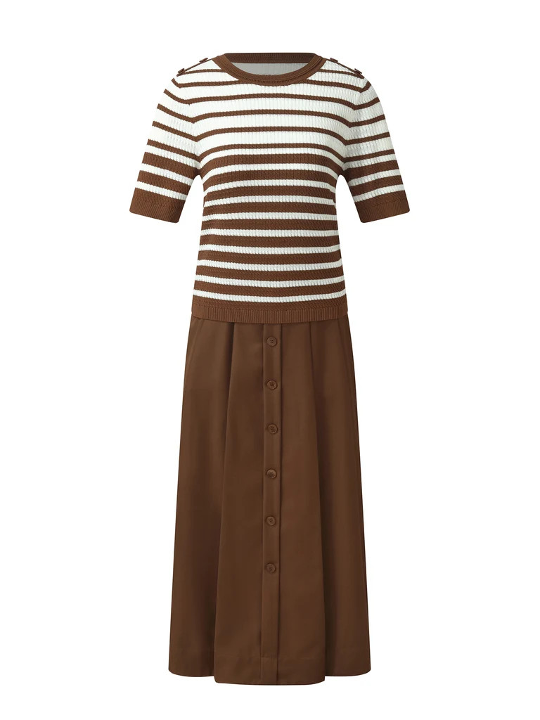 Stripe Knit Top And A-Line Skirt Two-Piece Set | GOELIA