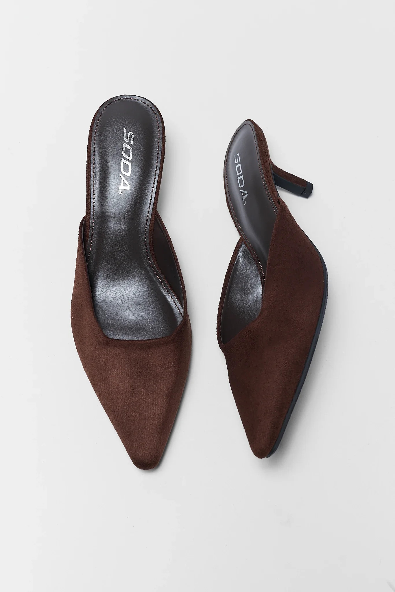 Brown Faux Suede Mule Kitten Heel | Avara