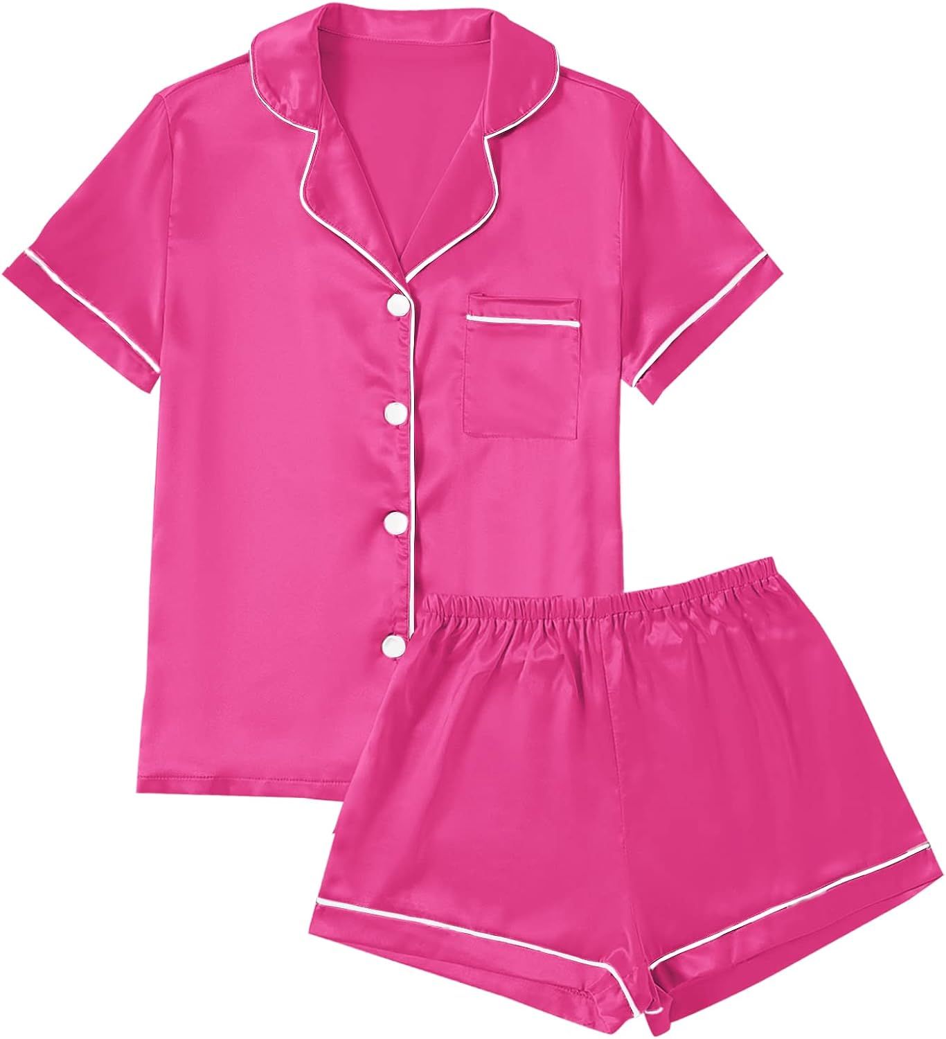 LYANER Women's Satin Pajamas Set Short Sleeve Button Shirt Silky Sleepwear with Shorts Set PJ | Amazon (US)